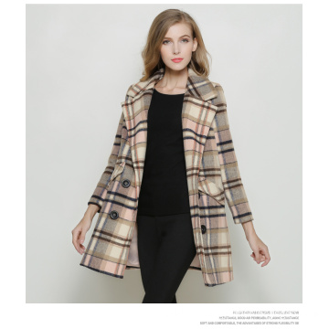 Houndstooth Europe Fashion Style Long Women Coat for Winter